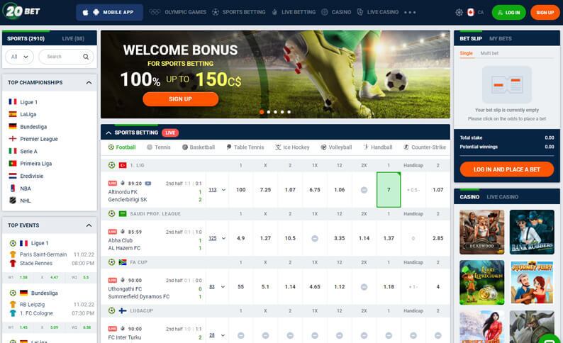 20Bet Homepage Screenshot