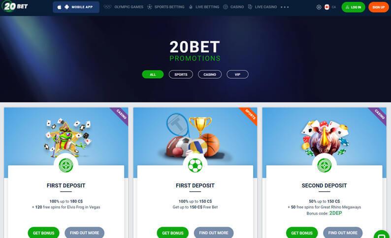 20Bet Promotions Hub Screenshot
