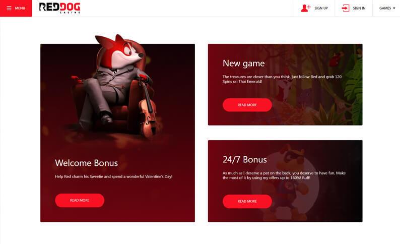 Screenshot of Red Dog Casino Promotions