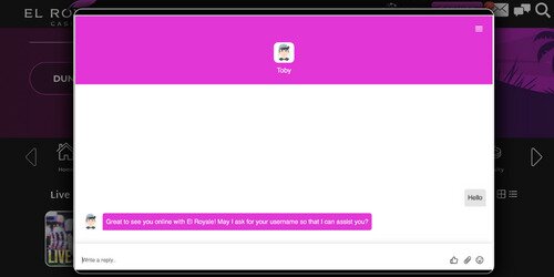Example of El Royale customer support live chat