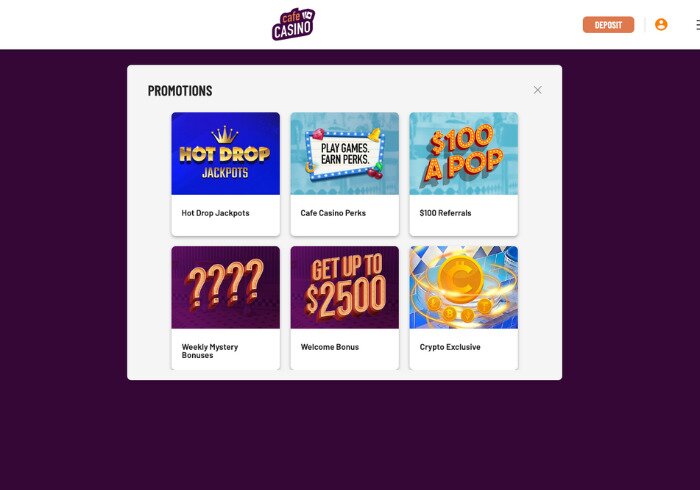 Cafe casino promotions screenshot