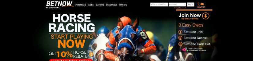 A snapshot of BetNow's website promoting its racebook.
