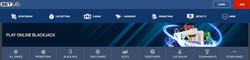 Screenshot of BetUS showing the casino interface