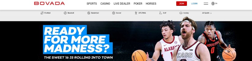 A snapshot of the Bovada website showcasing a sportsbook banner.
