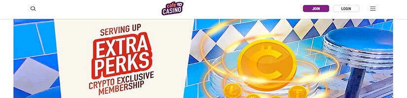 Image of Cafe Casino's website highlighting their loyalty program.