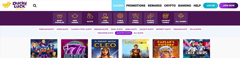 Screenshot of DuckyLuck showing various casino titles