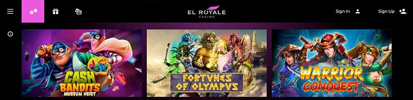 Image of the El Royale website featuring various casino games