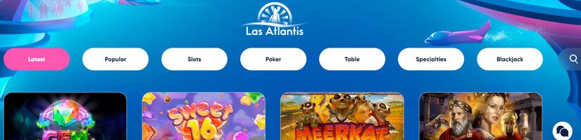 A screenshot of Las Atlantis's website illustrating its casino layout