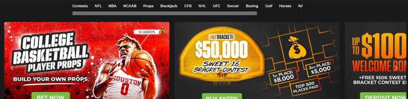 A snapshot of the MyBookie website displaying sports contest promotions.