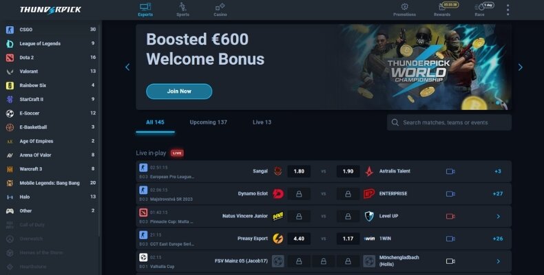 Thunderpick eSports interface