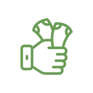 Green betting icon depicting a hand holding betting slips