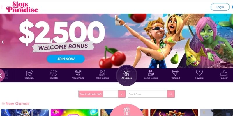 Visual of the welcome promotion at Slots Paradise.