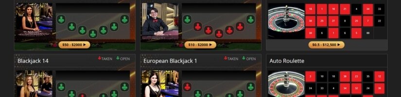 Image of SlotsandCasino's live dealer lobby.