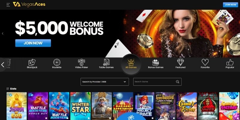 A review screenshot displaying the banking options available at Vegas Aces.