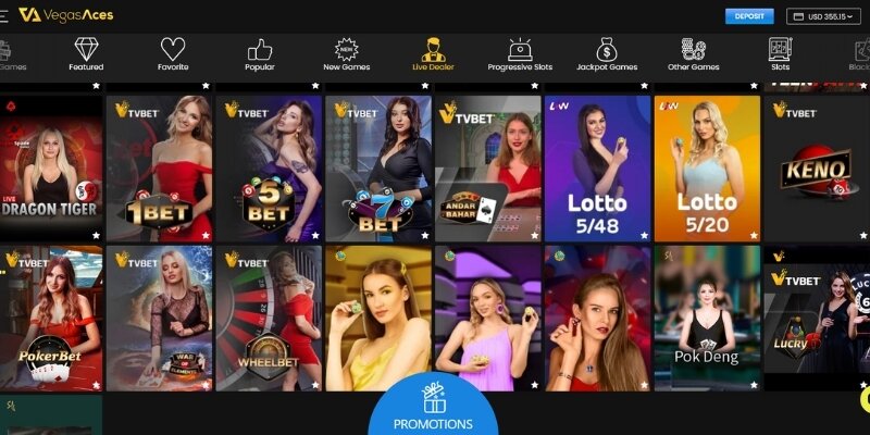 A screenshot showcasing a live blackjack game at Vegas Aces.