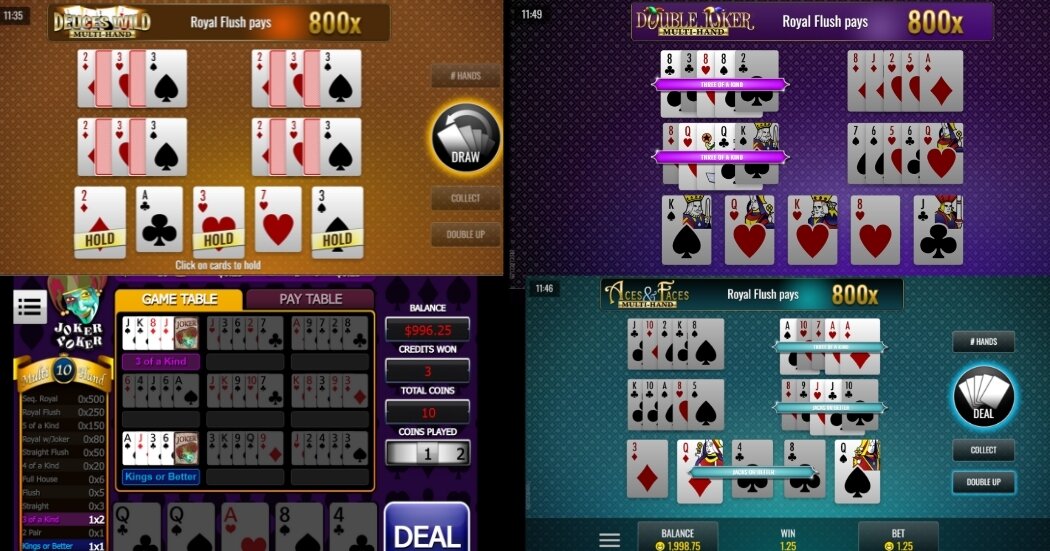 Multihand Video Poker gameplay.