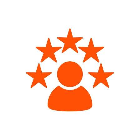 An orange pop culture icon showcasing a celebrity.