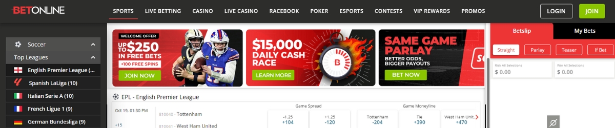 Their VIP Rewards program offers points for every soccer bet made. Accumulate crowns through your bets to unlock exclusive bonuses, gifts, and special deposit options as you ascend the VIP hierarchy. Register with BetOnline for a 50% matched deposit bonus of up to $250, using the code FREE250. The cherry on top is that this promotion comes as bet credit with no rollover requirements attached.
