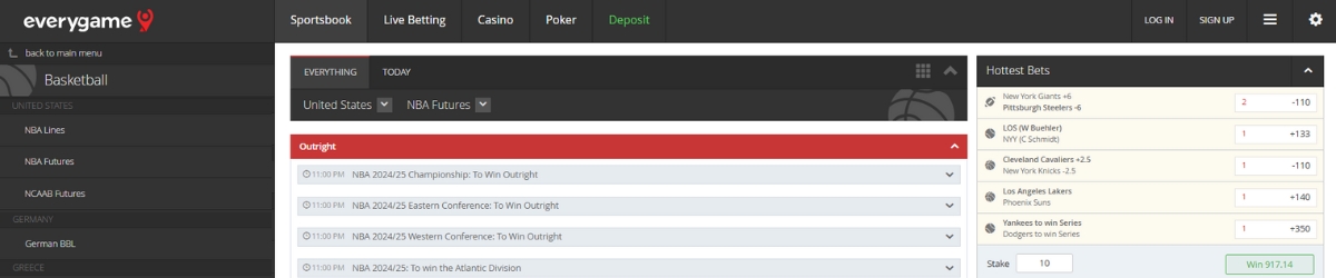 Everygame specializes in NBA futures betting.