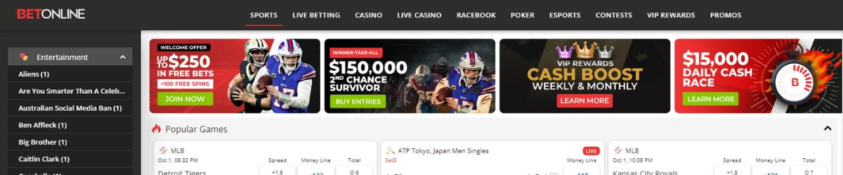 User-friendly betting interface at BetOnline for entertainment wagers.