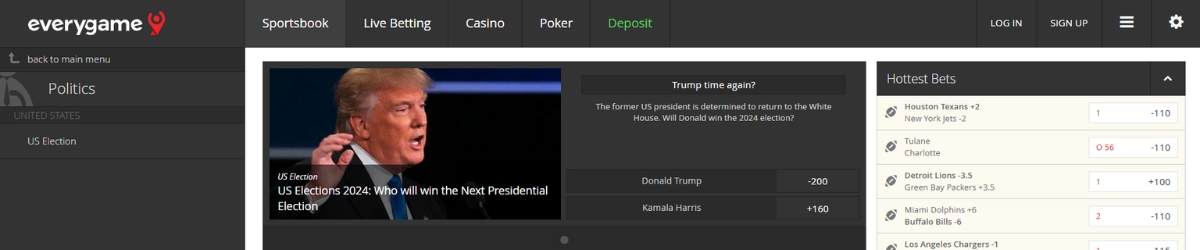 Everygame US Presidential Election Betting Portal