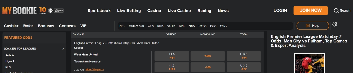 Moreover, their promoted bets feature enables quick wagering, offering easy access to all Premier League matches. They even provide reduced juice on numerous lines, maximizing your betting value. Plus, you can enjoy live streaming for selected games within their in-game betting area, solidifying MyBookie’s reputation as a leading EPL betting platform.