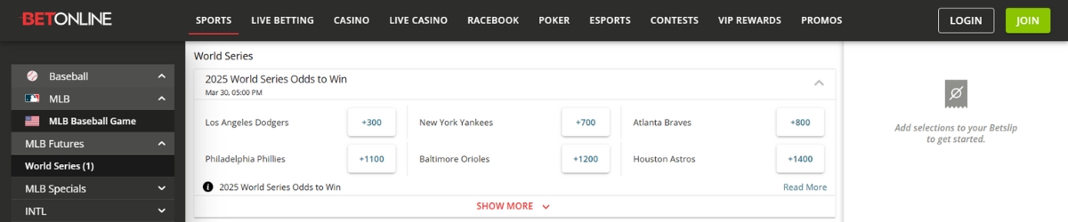 BetOnline prioritizes delivering the best value on their markets by introducing their World Series odds ahead of competitors. Timing often plays a crucial role in making a profit on sports betting during the Series, which is why BetOnline posts their odds early, allowing you to lock in favorable betting lines before they shift.