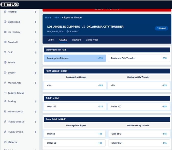 NBA half betting lines